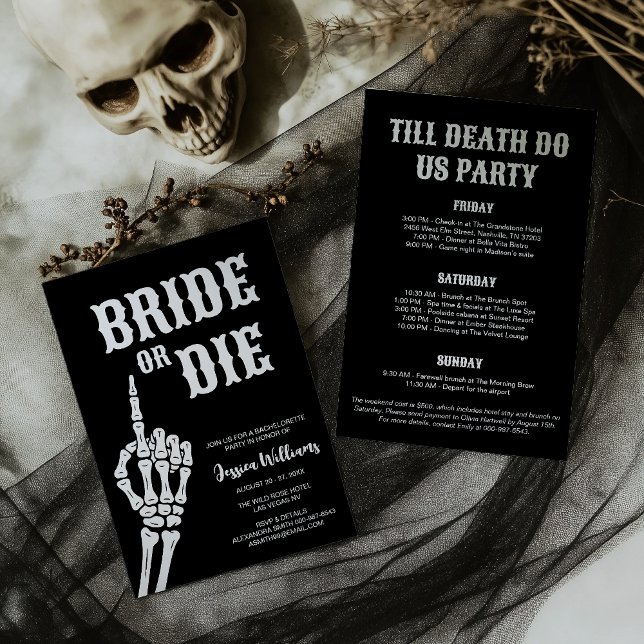 Bride eller Die Gothic Skull Bachelorette Party Inbjudningar (Skapare uppladdad)