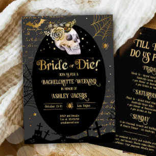 Bride eller Die Halloween Bachelorette Helg Inbjudningar
