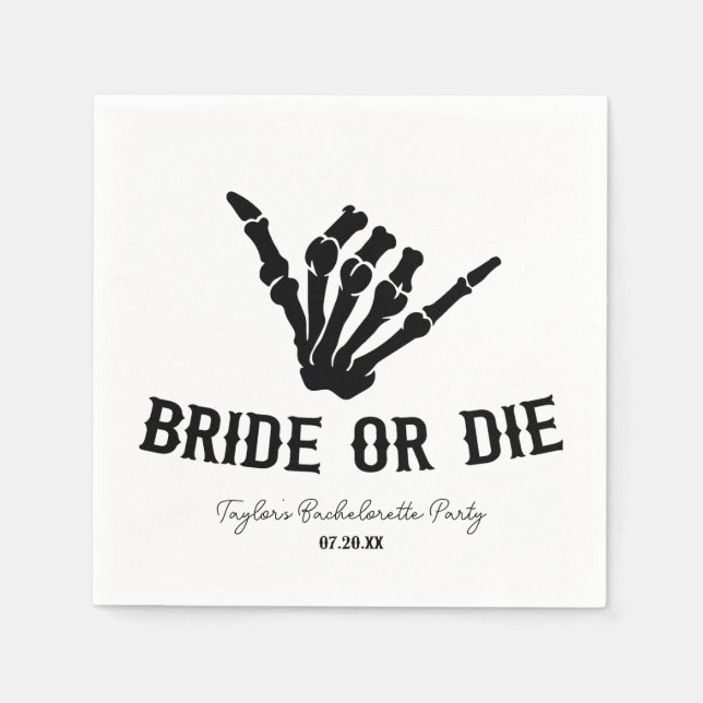 Bride eller Die Rockstar Skeleton Bachelorette Par Pappersservett (Framsidan)