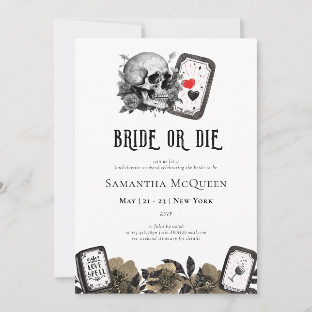 Bride eller Die Til Död Gothic Tarot Bachelorette Inbjudningar (Framsida)
