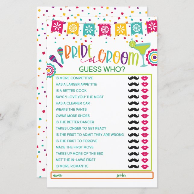 Bride eller Groom Game - Fiesta WH (Fram/baksida)