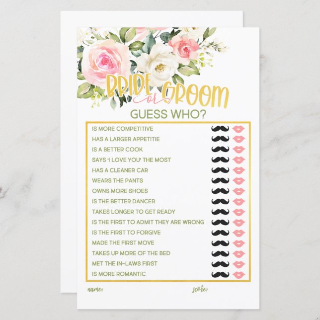 Bride eller Groom - Gissa vem - Rosa Blommigt & Gu (Fram/baksida)
