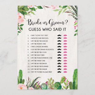 Bride eller Groom Han eller hon Fiesta Möhippa Gam Inbjudningar