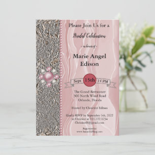 Bride Firande Foil & Dusty Ro Silke, Pearls I Inbjudningar
