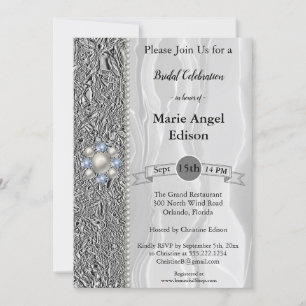 Bride Firande Silver Foil, White Silke & Pearls Inbjudningar