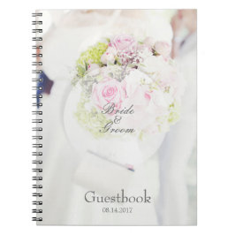 Bride Flower Bouquet editable bröllop gäst bok Anteckningsbok Med Spiral