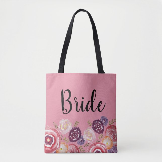 Bride Flower Mönster Rosa Tote Bag Tygkasse (Framsida)