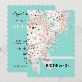 BRIDE Flowers & Lattice Teal Blue Shower Party Inbjudningar