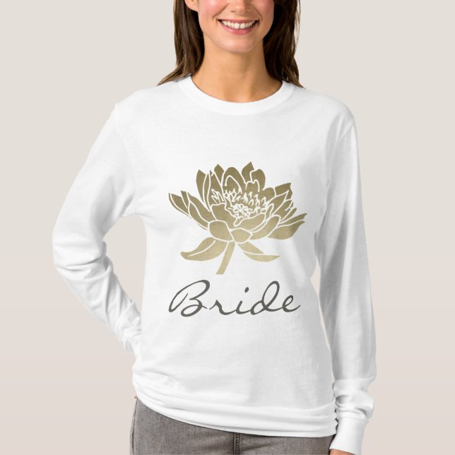 BRIDE GLAMOROUS BLEK GULD WHITE LOTUS BLOMMIGT T-SHIRT (Framsida)