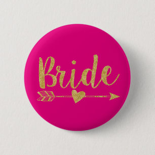 Bride Glitter-Print Golden&Shock rosa Knapp