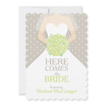 Bride grönt bouquet-grafik möhippa inbjudan