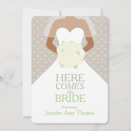 Bride grönt vit ros bouquet möhippa inbjudningar