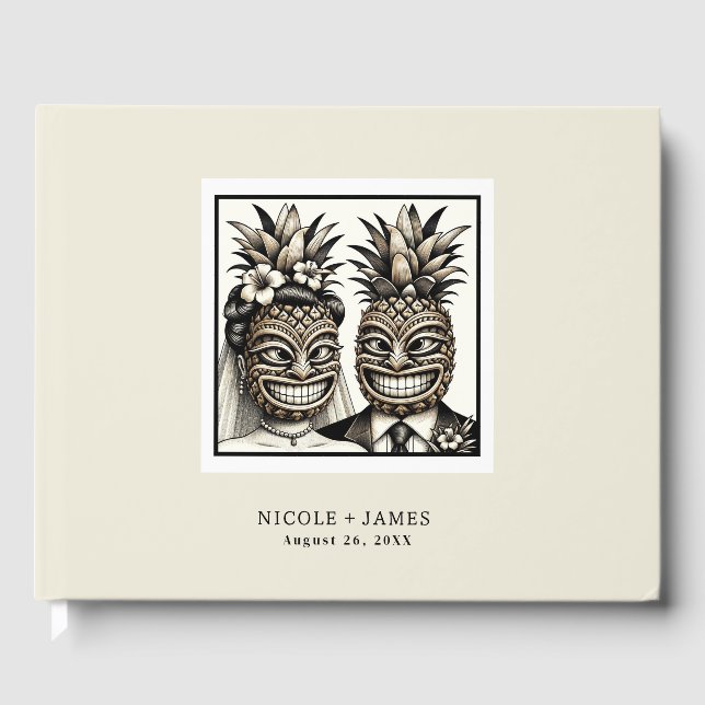 Bride & Groom Aloha Pineapple Tiki Bröllop Gästböcker (Framsida)