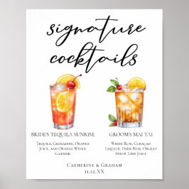 Bride Groom Beach Wedding Namnteckning Cocktails M Poster