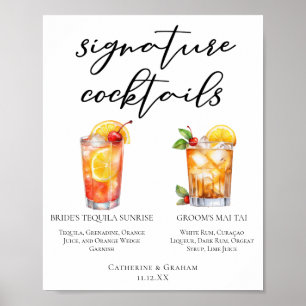 Bride Groom Beach Wedding Namnteckning Cocktails M Poster