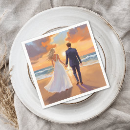 Bride & Groom Beach Wedding Watercolor Pappersservett