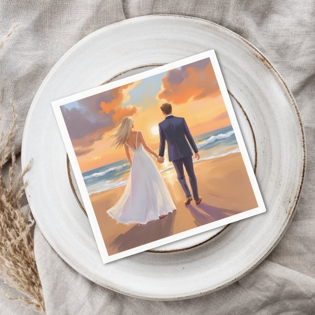 Bride & Groom Beach Wedding Watercolor Pappersservett (Skapare uppladdad)
