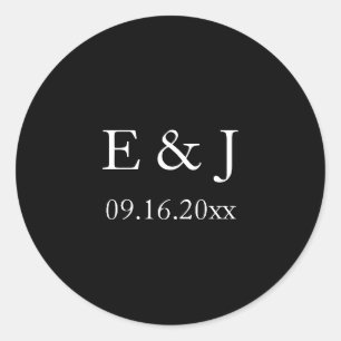 Bride Groom Black Bröllop Monogram Minimalist Runt Klistermärke