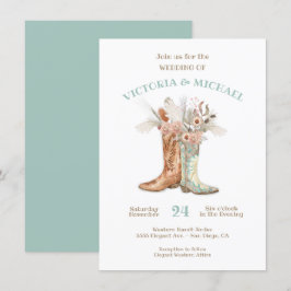 Bride & Groom Blommigt Boots Cowboy Westernare Brö Inbjudningar
