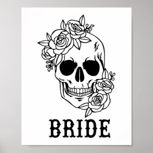 Bride Groom Blommigt Skull Halloween Bröllop Bache Poster