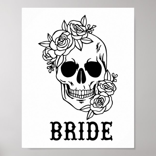 Bride Groom Blommigt Skull Halloween Bröllop Bache Poster (Framsidan)
