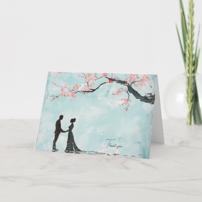 Bride & Groom Blue Theme Bröllop Tack Kort (Framsida)