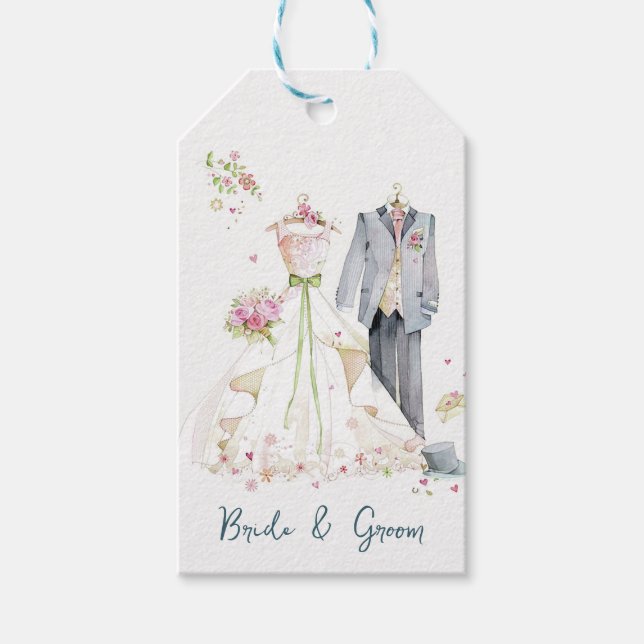 Bride & Groom Bröllop Dress Presentetikett (Framsidan)