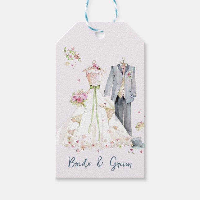 Bride & Groom Bröllop Dress Presentetikett (Framsidan)