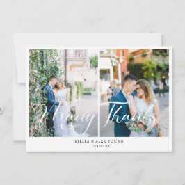 Bride & Groom Chic 2 Photos Collage Hand Lettered Tack Kort