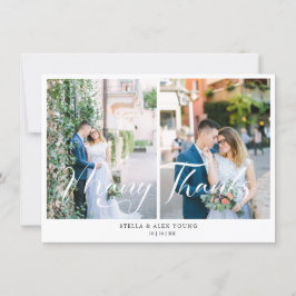 Bride & Groom Chic 2 Photos Collage Hand Lettered Tack Kort