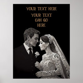 Bride & Groom Delikat White på Black Poster