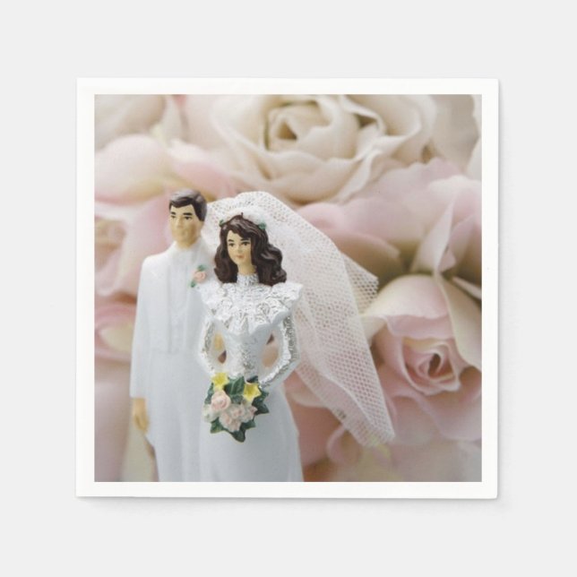 Bride Groom Figurine Vit ros Napkins Pappersservett (Framsidan)