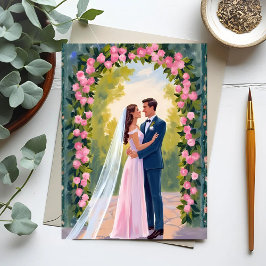 Bride & Groom Garden Arch | Floral Wedding Painted Vykort