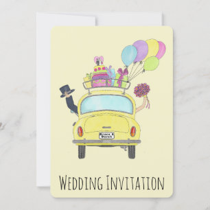 Bride & Groom in Car Wedding bjudande Inbjudningar