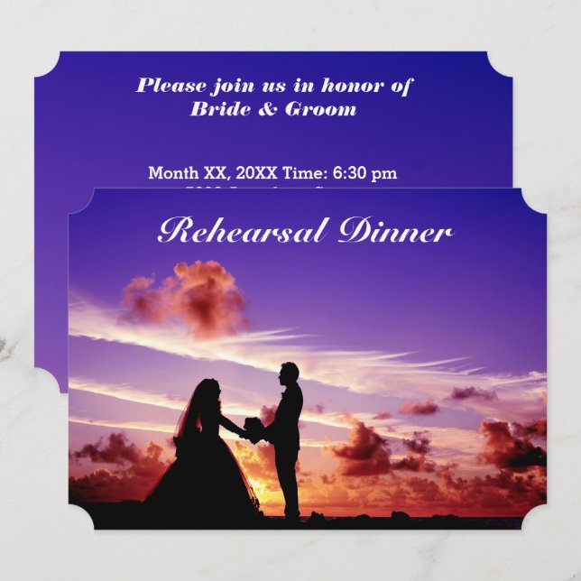 Bride & Groom in Sunset Rehearsal Dinner Card Inbjudningar (Fram/baksida)
