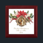 Bride Groom jul-Blommigten Guld Bridesmaid Minnesask<br><div class="desc">Med en vacker katolsk bild av den välsignade Jungfrun Mary och St. Joseph på deras bröllopsdag överlades på guld ram med poinsettias.</div>