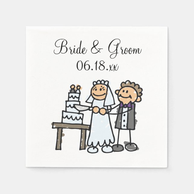 Bride Groom klippt Bröllop Cake Together Pappersse Pappersservett (Framsidan)