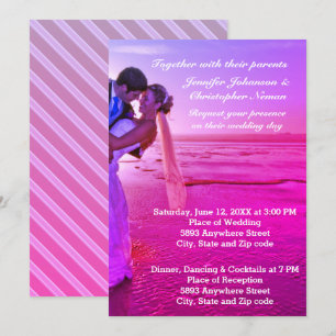 Bride & Groom Lila Sunset Beach Wedding Inbjudan
