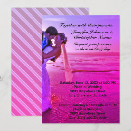 Bride & Groom Lila Sunset Beach Wedding Inbjudan