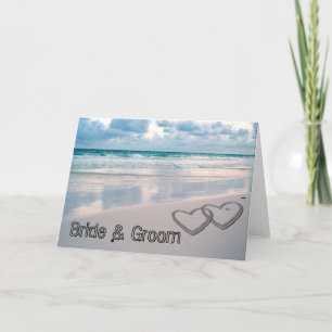 Bride & Groom Namn är skrivet i Sand Kort