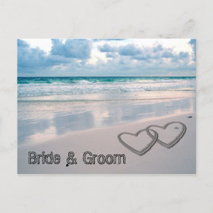 Bride & Groom Namn är skrivet i Sand Vykort