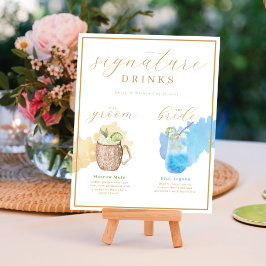 Bride & Groom Namnteckning Drinks Watercolor Cockt Poster