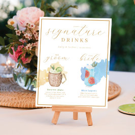 Bride & Groom Namnteckning Drinks Watercolor Cockt Poster