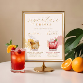 Bride & Groom Namnteckning Drinks Watercolor Cockt Poster