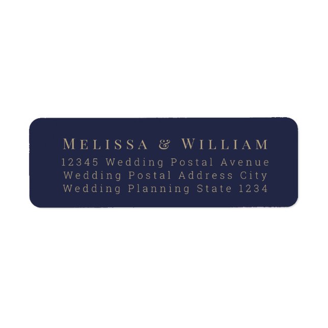 Bride Groom Navy Elegant bröllop Returadress Returadress Etikett (Framsidan)