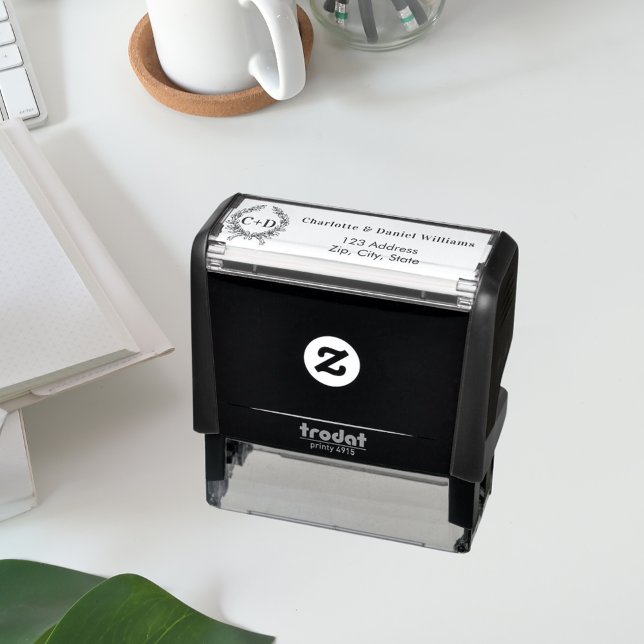 Bride groom nitials wandefrand bröllop returadress självfärgande stämpel (Skapare uppladdad)