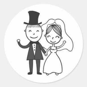 Bride Groom Ny gifta Bröllop Black White Runt Klistermärke