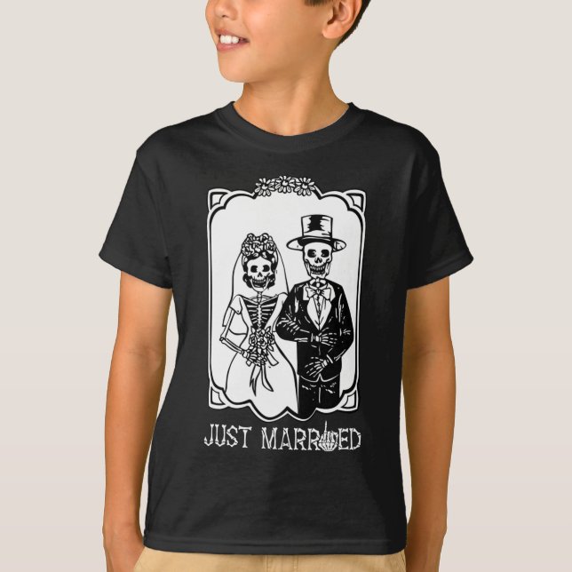 Bride Groom Ny gifta Skeleton Halloween par T Shirt (Framsida)