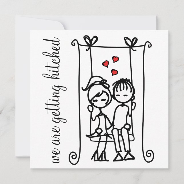 Bride & Groom on Swing Doodles Bröllopsinbjudan Inbjudningar (Framsida)
