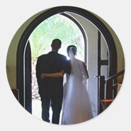 Bride Groom Photo Ny gifta Lämnande kyrka Runt Klistermärke